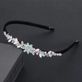 Serre-tête floral élégant avec strass en cristal et émail bleu sur base noire - Tournesol-Bleu