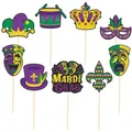 9-teiliges Mardi Gras Fotobox-Requisiten-Set mit Masken und Kronen am Stab - 9er Pack