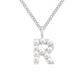 Elegant silver titanium steel curb chain necklace with a pearl-inlaid letter R pendant - Letter R / Steel Color