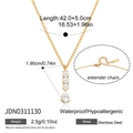 Detailed dimensions of gold stainless steel necklace with waterdrop zircon pendant - 3 Round Diamonds Water Drop Style (JDN0311130)