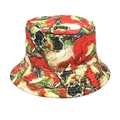 Detail of colorful abstract art print on reversible bucket hat with creative pattern - M (56-58cm) / Green & Red Abstract Art Print (1#)
