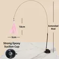Interaktive Katzenangel mit rosa Federn, flexibler Stange und starkem Saugnapf - Rosa - Super Epoxid Saugnapf Set