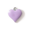 DIY purple heart-shaped enamel pendant with silver metal frame for necklace making - Purple Silver Plated