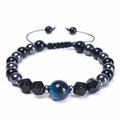 8mm facettiertes Naturstein-Armband mit Tigerauge, schwarzem Kristall und Webkordel - Blaues Tigerauge + Schwarze Perlen + Hämatit