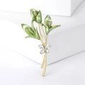 Elegant olive green flower bouquet brooch with sparkling crystal butterfly and gold plating - Green