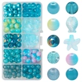 DIY bead set in 10-grid box featuring blue and green gradient glass and acrylic beads - Starry Sky Blue approx 180pcs