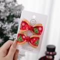 Two-piece set of festive Christmas bow hair clips with gold and red snowflake patterns - Red Gold Christmas Tree Bow Set