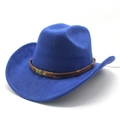 Dettaglio cappello cowboy blu reale in feltro con cinturino marrone e teschio stile punk - M (56-59cm) / Blu Zaffiro