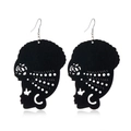 Orecchini neri in legno con sagoma di donna africana traforata e acconciatura afro - Stile 1 (Silhouette di donna afro)