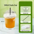 Disposable 500ml clear plastic cup with dome lid, black straw and spill-proof paper - 500ml Dudu Fat Cup With Dome Lid Straw and Leak-proof Paper