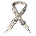 Adjustable 38mm ethnic style beige fabric shoulder strap with leather and silver clips - Snowflake Pattern White Top Grain Leather