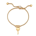 Pulsera ajustable dorada con llave de corazón, cadena de caja y cierre de cristal - Dorado (KB150886-Z)