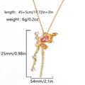 Goldene Kette mit rosa Zirkon-Schmetterlingsanhänger und Maßen auf weißem Hintergrund - Gold Rosa Edelstein Stil (Stil 1)