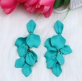 Long multilayer rose petal tassel earrings in bright turquoise finish for women - Petal Tassel Style / Cyan Blue (Steel Pin)