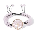 Detail of pink crystal beads with wire-wrapped tree of life charm and black woven cord - FA0153-Rose Quartz