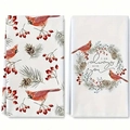 Christmas cardinals and berries dish towels set with 'I am always with you' text - Cardinal and Wreath Style (MJBT66-33) / 2 Pieces/Pack (40*60cm) / White with Wreath