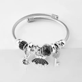 Silver beaded charm bracelet with black hex beads and ballet dancer shell pendants - C2-001 Black