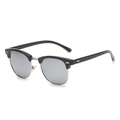 Retro Halbrahmen-Sonnenbrille in Schwarz mit silbernem Metallsteg und Gläsern - Glänzend Schwarz Silber Rahmen Silber Verspiegelt Polarisiert C9
