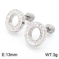 Silver stainless steel 13mm hollow round stud earrings with inset crystal rhinestones - Steel Color Round Pavé Rhinestone (KE110598-Z)