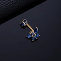 Golden butterfly belly button ring featuring dark blue cubic zirconia inlays - Royal Blue Butterfly Gold