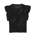 Women's black knit sleeveless top featuring hollow-out details and stylish ruffle trim sleeves - S / Black
