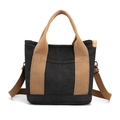 Durable canvas tote bag in black and khaki color block with adjustable strap - Black