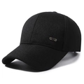 Klassische schwarze Baseballkappe für Herren mit SPORT-Metalllogo und Twill-Textur - Verstellbar / Silbernes Etikett Schwarz