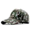 Detailed 45-degree angle view of camouflage faux leather baseball cap with glossy finish - Adjustable / Jungle Green Camouflage (01)