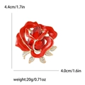 Élégante broche rose en émail rouge avec base dorée et cristal, taille 4,4x4,0 cm - Rouge