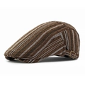 Béret rétro à rayures marron avec boucle latérale réglable pour hommes et femmes - Taille unique / Café