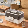 Ivory white medium medicine storage box with transparent lid and 28.5cm length - Medium / Ivory Rice