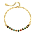 Pulsera bohemia bañada en oro de 18K con cuentas de piedra natural y cadena de eslabones - Chapado en Oro de 18K