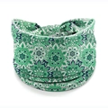 Bohemian mandala flower headband in green and navy blue stretchy fabric for women - Style 32