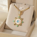 Böhmische vergoldete Sonnen-Evil-Eye-Halskette mit buntem Emaille und Zirkonia-Steinen - Böser Blick Sonnenstrahl Stil (NE58 Augen Boxkette)