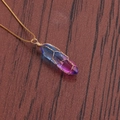 Colorful crystal pillar pendant necklace with gold wire wrapping on dark wood background - A-NSN0236 Gold Copper Box Chain