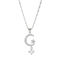 Mond- und Sternen-Halskette in Silber mit Zirkonia-Tropfenanhänger für Frauen - Stern Mond Halskette (K-850) / Silber