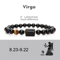 Macro shot of Virgo beaded bracelet with matte black onyx stones and a tiger eye bead - No Card / Virgo