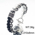 Men's double-layered beaded bracelet with black onyx, white marble, and T-bar clasp - Black & White Industrial Chain Style (KB182651-TLX)