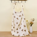 Detail of white cotton nursing cover with brown bear patterns and wooden ring - Single Bear