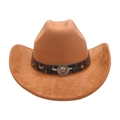 Classic camel western cowboy hat featuring vintage silver lion head buckle accessory - One Size / Khaki (Lion Head)