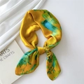 70cm square silk scarf with yellow abstract landscape print and artistic texture - Magnificent Mountains and Rivers