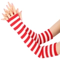 Winter knitted arm warmers with vibrant red and white stripes for a cozy look - Red + White Striped