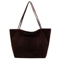 Retro coffee brown large capacity suede tote bag with square front pocket and long straps - Coffee