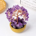 Handmade amethyst crystal tree of life sculpture in a yellow ceramic pot on white background - Amethyst Raw Stone (Yellow Cup)