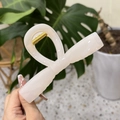 Elegant cream marble hair claw clip with large bow design and strong golden spring - XL Straight Bow (13.5cm) / Jelly White
