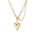 Goldene Herzanhänger-Halskette mit asymmetrischer Büroklammer-Kette und Politur - Gold (KN199930-KLX) / Gold