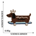 Embroidered brown cartoon sausage dog patch on skateboard with cool text 5.5cm - COOL Dachshund with Crown and Skateboard