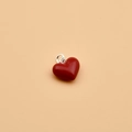 Ciondolo a cuore rosso in argento 925 con smalto liscio e maglia di collegamento - Rosso