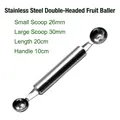 Dual-head stainless steel fruit baller with 30mm and 26mm scoops for DIY melons - Steel Handle Double Baller / Small 26mm Large 30mm