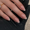 Classic almond-shaped French press-on nails in nude pink with elegant white tips - Bz1620 Floral Light And Willow Shadow / Jelly Glue + Nail File